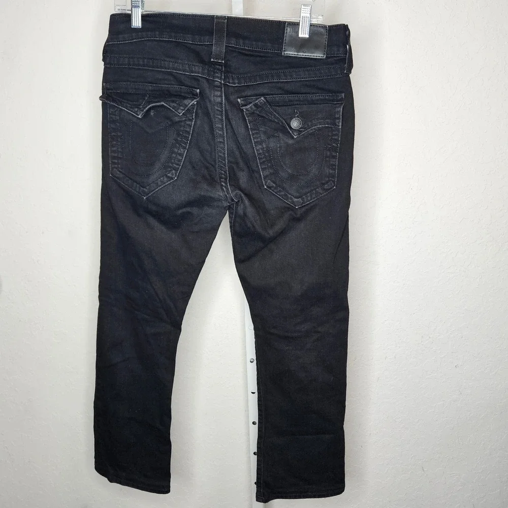 True Religion Ricky Relaxed Straight Jeans Mens 29 Black Made in USA Horseshoe